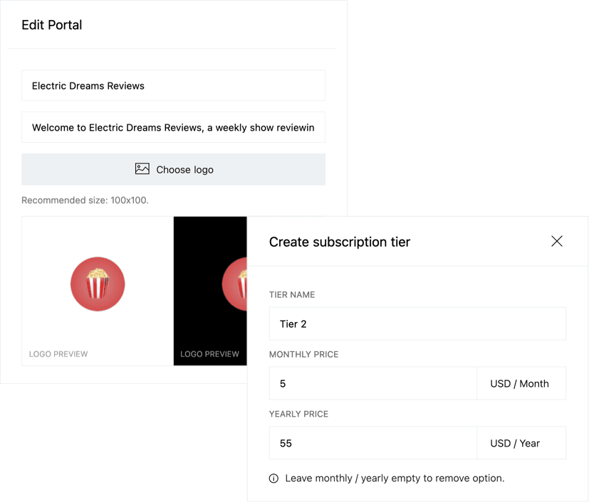 Skiv Portal creation pop-ups