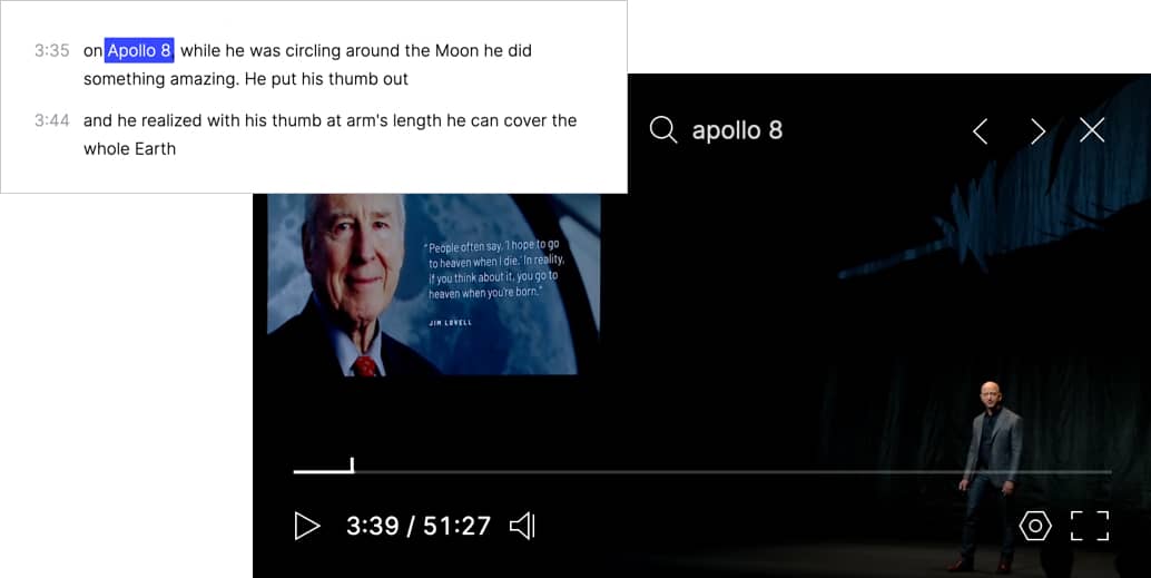 Skiv video with transcript